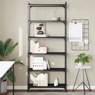 vidaXL Βιβλιοθήκη 6 Επιπέδων Μαύρη 80x30x188cm από Επεξεργ. Ξύλο 1 τεμ.