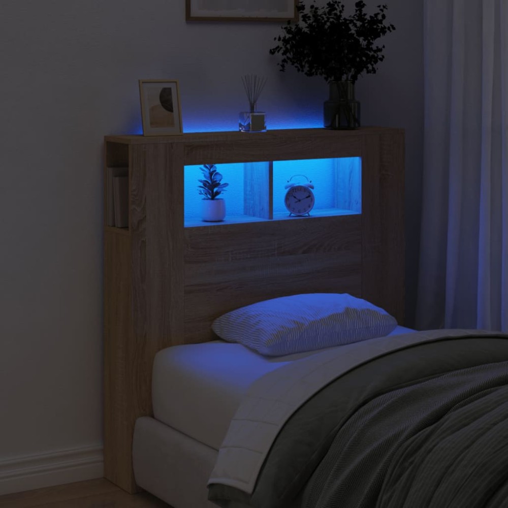 vidaXL Κεφαλάρι Κρεβατιού με LED Sonoma Δρυς 100x18,5x103,5 εκ 1 τεμ.