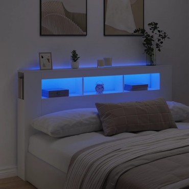 vidaXL Κεφαλάρι Κρεβατιού με LED Λευκό 180x18,5x103,5cm Επεξεργ. Ξύλο 1 τεμ.