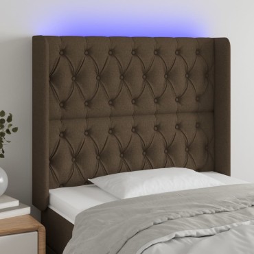 vidaXL Κεφαλάρι Κρεβατιού LED Σκούρο Καφέ 103x16x118/128cm Υφασμάτινο 1 τεμ.
