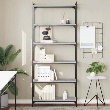 vidaXL Βιβλιοθήκη 6 Επιπέδων Γκρι Sonoma 80x30x188cm Επεξεργ. Ξύλο 1 τεμ.