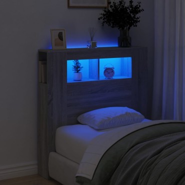 vidaXL Κεφαλάρι Κρεβατιού με LED Γκρι Sonoma 100x18,5x103,5 εκ 1 τεμ.