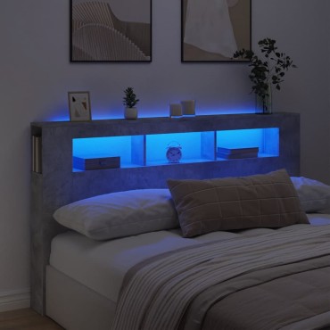 vidaXL Κεφαλάρι Κρεβατιού με LED Γκρι Σκυροδέματος 180x18,5x103,5 εκ 1 τεμ.