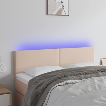 vidaXL Κεφαλάρι Κρεβατιού LED Καπουτσίνο 144x5x78/88cm Συνθετ. Δέρμα 1 τεμ.