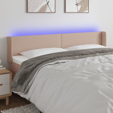 vidaXL Κεφαλάρι Κρεβατιού LED Καπουτσίνο 203x16x78/88cm Συνθετ. Δέρμα 1 τεμ.