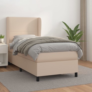 vidaXL Κρεβάτι Boxspring με Στρώμα Καπουτσίνο 100x200cm από Συνθ.Δέρμα 1 τεμ. - Μονό