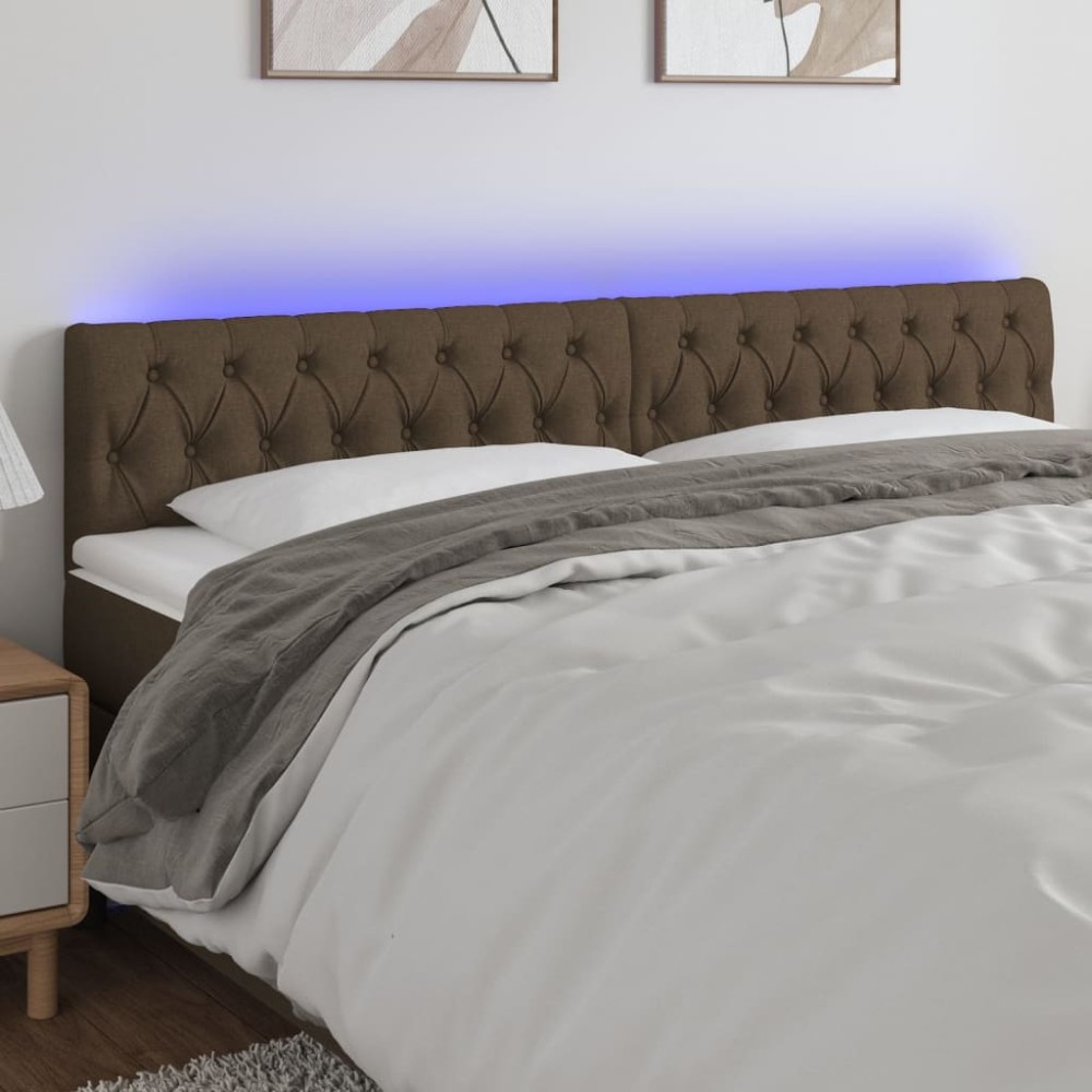 vidaXL Κεφαλάρι Κρεβατιού LED Σκούρο Καφέ 200x7x78/88cm Υφασμάτινο 1 τεμ.