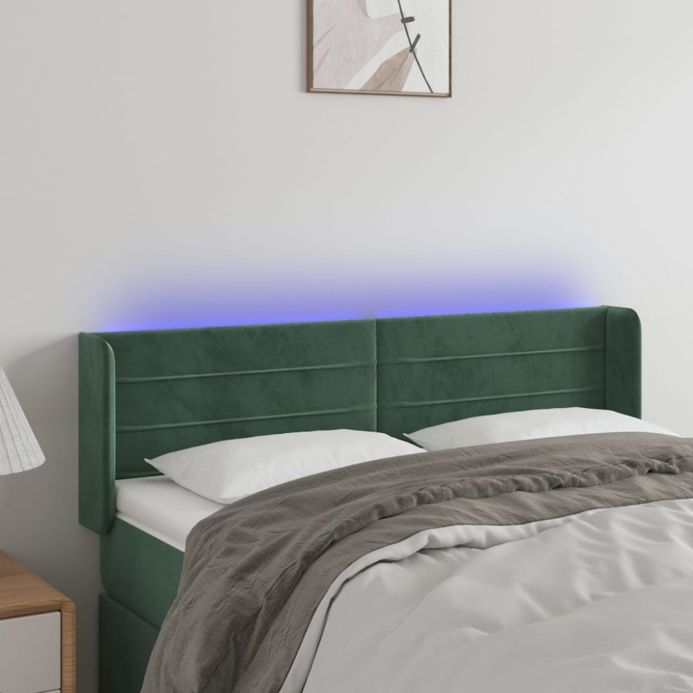 vidaXL Κεφαλάρι Κρεβατιού LED Σκούρο Πράσινο 147x16x78/88cm Βελούδινο 1 τεμ.