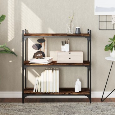 vidaXL Βιβλιοθήκη 3 Επιπέδων Καπνιστή Δρυς 80x30x86cm Επεξεργ. Ξύλο 1 τεμ.