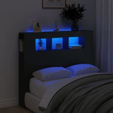 vidaXL Κεφαλάρι Κρεβατιού με LED Μαύρο 120x18,5x103,5cm Επεξεργ. Ξύλο 1 τεμ.