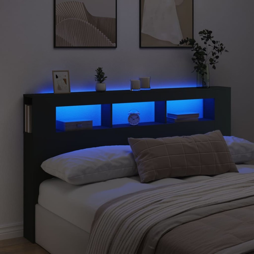 vidaXL Κεφαλάρι Κρεβατιού με LED Μαύρο 180x18,5x103,5cm Επεξεργ. Ξύλο 1 τεμ.