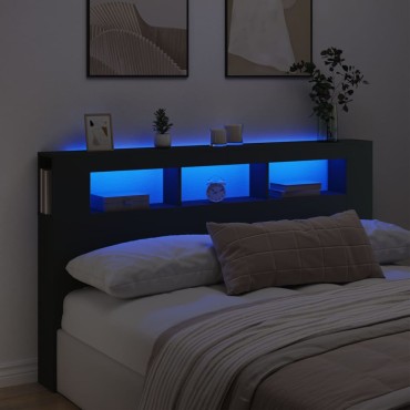 vidaXL Κεφαλάρι Κρεβατιού με LED Μαύρο 180x18,5x103,5cm Επεξεργ. Ξύλο 1 τεμ.