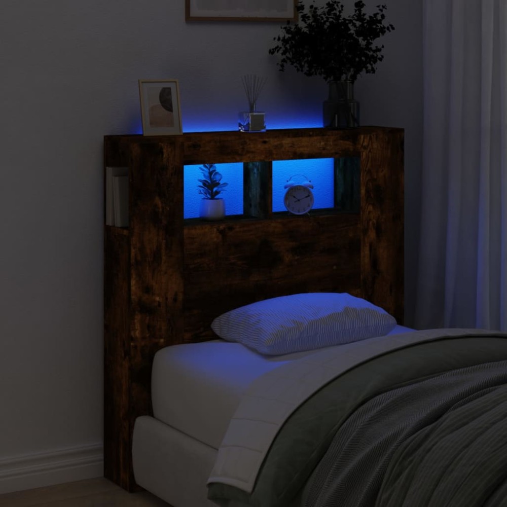 vidaXL Κεφαλάρι Κρεβατιού με LED Καπνιστή Δρυς 100x18,5x103,5 εκ 1 τεμ.