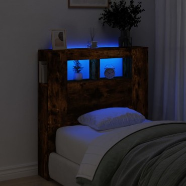 vidaXL Κεφαλάρι Κρεβατιού με LED Καπνιστή Δρυς 100x18,5x103,5 εκ 1 τεμ.