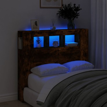 vidaXL Κεφαλάρι Κρεβατιού με LED Καπνιστή Δρυς 120x18,5x103,5 εκ 1 τεμ.