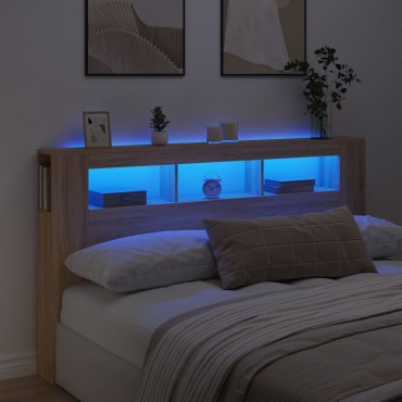 vidaXL Κεφαλάρι Κρεβατιού με LED Sonoma Δρυς 180x18,5x103,5 εκ 1 τεμ.