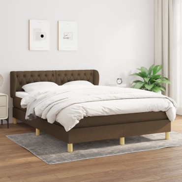 vidaXL Κρεβάτι Boxspring με Στρώμα Σκούρο Καφέ 140x190 εκ. Υφασμάτινο
