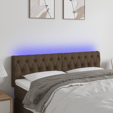 vidaXL Κεφαλάρι Κρεβατιού LED Σκούρο Καφέ 144x7x78/88cm Υφασμάτινο 1 τεμ.