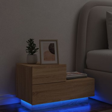 vidaXL Κομοδίνο με Φώτα LED Sonoma Δρυς 70x36x40,5cm 1 τεμ.