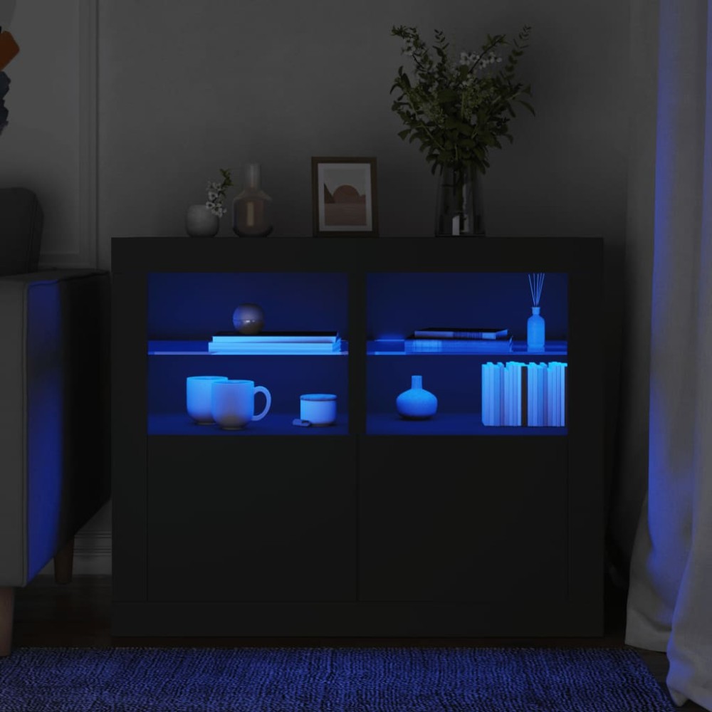 vidaXL Βοηθητικά Ντουλάπια με Φώτα LED 2 τεμ. Μαύρα Επεξεργασμένο Ξύλο 41x37x67cm