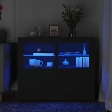 vidaXL Βοηθητικά Ντουλάπια με Φώτα LED 2 τεμ. Μαύρα Επεξεργασμένο Ξύλο 41x37x67cm