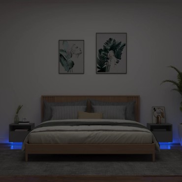 vidaXL Κομοδίνα με Φώτα LED 2 τεμ. Μαύρα 40x39x37cm