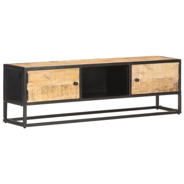 vidaXL Έπιπλο TV με Σκαλιστή Πόρτα 130x30x40cm Ακατέργ. Ξύλο Μάνγκο