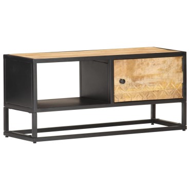 vidaXL Έπιπλο TV με Σκαλιστή Πόρτα 90x30x40cm Ακατέργ. Ξύλο Μάνγκο