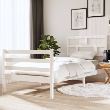 vidaXL Πλαίσιο Κρεβατιού Λευκό 90x190cm Μασίφ Ξύλο Single 1 τεμ. - Μονό