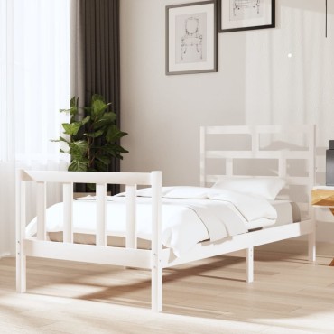 vidaXL Πλαίσιο Κρεβατιού Λευκό 90x190cm Μασίφ Ξύλο Πεύκου Single 1 τεμ. - Μονό