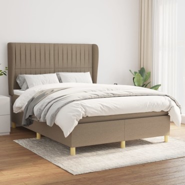 vidaXL Κρεβάτι Boxspring με Στρώμα Taupe 140x200cm Υφασμάτινο 1 τεμ. - Διπλό
