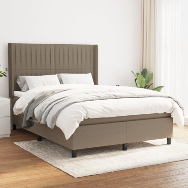 vidaXL Κρεβάτι Boxspring με Στρώμα Taupe 140x200cm Υφασμάτινο 1 τεμ. - Διπλό