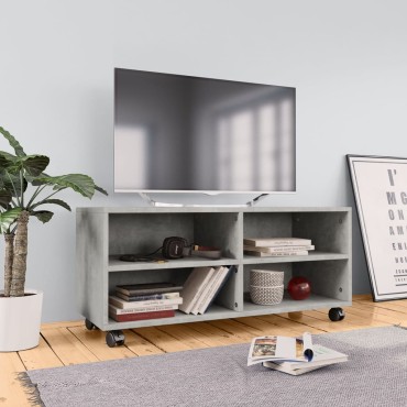 vidaXL Έπιπλο TV με Ρόδες Γκρι Σκυροδέματος 90x35x35cm Επεξ. Ξύλο