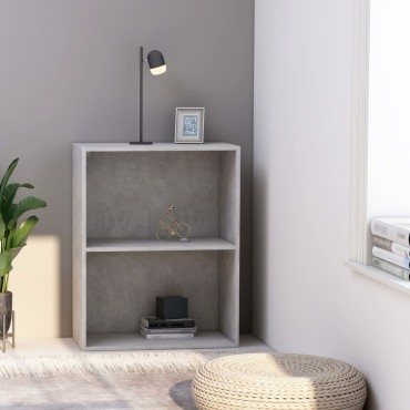 vidaXL Βιβλιοθήκη με 2 Ράφια Γκρι Σκυροδεμ. 60x30x76,5cm Μοριοσανίδα 1 τεμ.