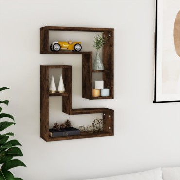 vidaXL Ραφιέρες Τοίχου 2 τεμ. Καπνιστή Δρυς 50x15x50cm Επεξεργ. Ξύλο