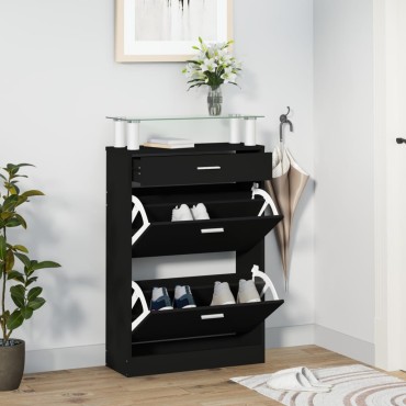 vidaXL Παπουτσοθήκη Μαύρη 63x24x104cm από Επεξεργασμένο Ξύλο