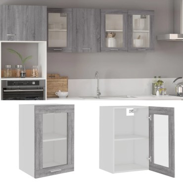 vidaXL Κρεμαστό Ντουλάπι Γυάλινο Lyon Γκρι Sonoma 40x31x60cm 1 τεμ.