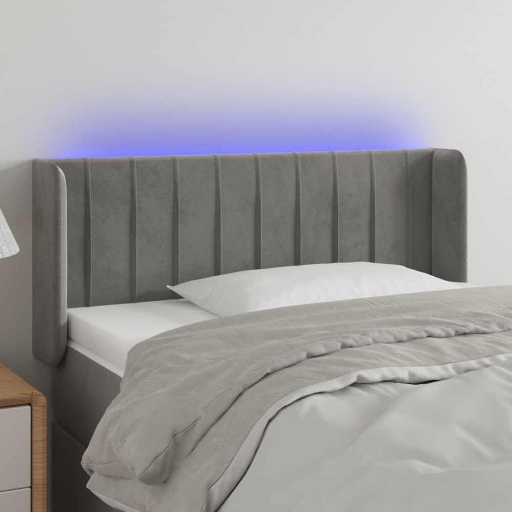 vidaXL Κεφαλάρι Κρεβατιού LED Ανοιχτό Γκρι 83x16x78/88cm Βελούδινο 1 τεμ.