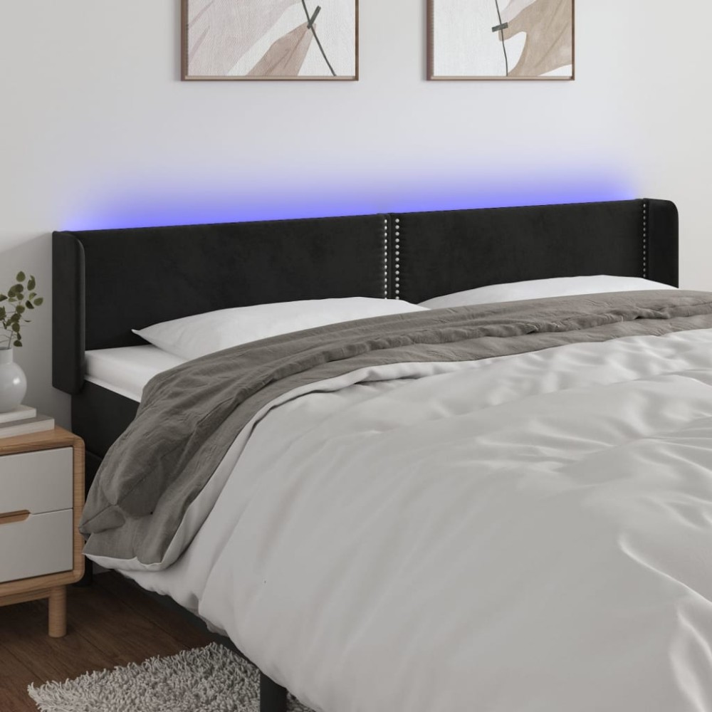 vidaXL Κεφαλάρι Κρεβατιού LED Μαύρο 163x16x78/88cm Βελούδινο 1 τεμ.