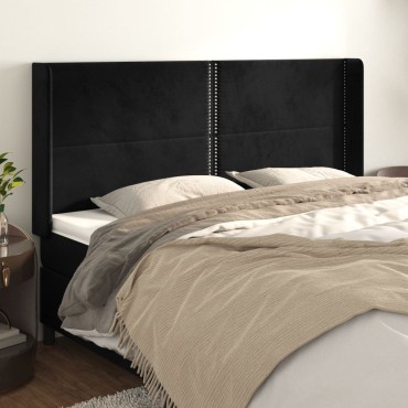 vidaXL Κεφαλάρι με Πτερύγια Μαύρο 163x16x118/128cm Βελούδινο 1 τεμ.