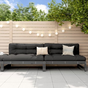 vidaXL Καναπέδες Κήπου Μεσαίοι 2 τεμ. Γκρι 120x80cm Μασίφ Ξύλο Πεύκου Διθέσιος