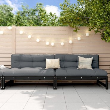 vidaXL Καναπέδες Κήπου Μεσαίοι 2 τεμ. Μαύροι 120x80cm Μασίφ Ξύλο Πεύκου Διθέσιος