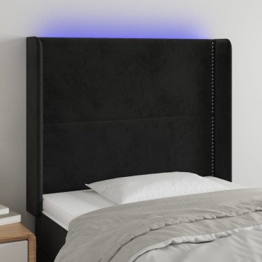 vidaXL Κεφαλάρι Κρεβατιού LED Μαύρο 83x16x118/128cm Βελούδινο 1 τεμ.