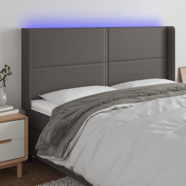 vidaXL Κεφαλάρι Κρεβατιού LED Γκρι 203x16x118/128cm Συνθετ. Δέρμα 1 τεμ.