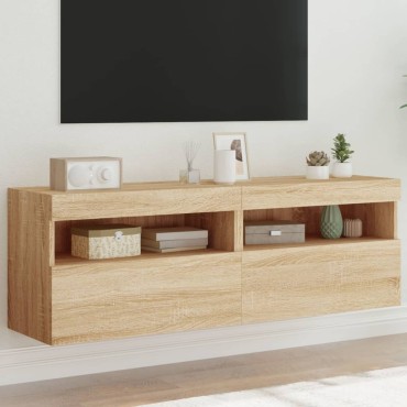 vidaXL Έπιπλα Τοίχου Τηλ. με LED 2 τεμ. Sonoma Δρυς 60x30x40cm