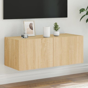 vidaXL Έπιπλο Τοίχου Τηλεόρασης με LED Sonoma Δρυς 80x35x31cm