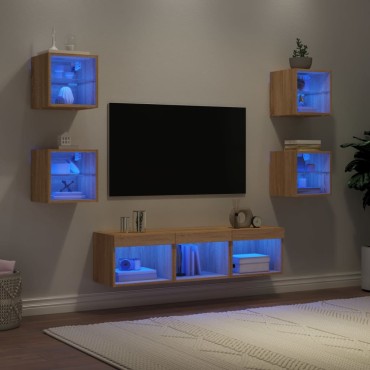 vidaXL Έπιπλα Τοίχου Τηλεόρασης 7 τεμ LED Sonoma Δρυς από Επεξ. Ξύλο