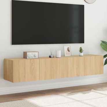 vidaXL Έπιπλα Τοίχου Τηλ. με LED 2 τεμ. Sonoma Δρυς 80x35x31cm