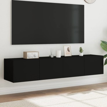 vidaXL Έπιπλα Τοίχου Τηλεόρασης με LED 2 τεμ. Μαύρα 80x35x31cm