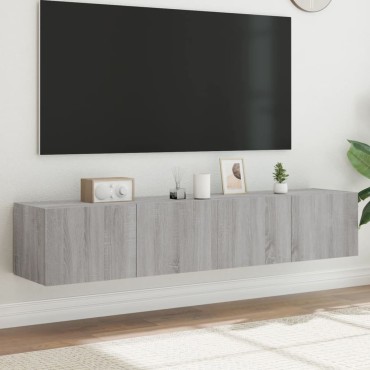 vidaXL Έπιπλα Τοίχου Τηλ. με LED 2 τεμ. Γκρι Sonoma 80x35x31cm